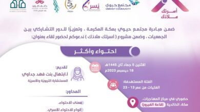 Photo of جمعية يسر للتنمية الأسرية بمكة تنظم لقاء مساء يوم غدٍ الإثنين